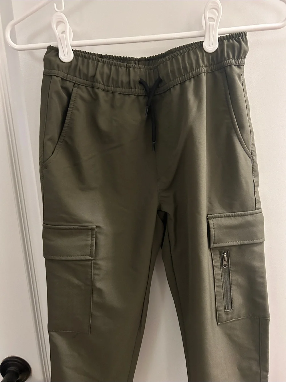 Youth Olive Cargo Jogger Pants with Elastic Waist